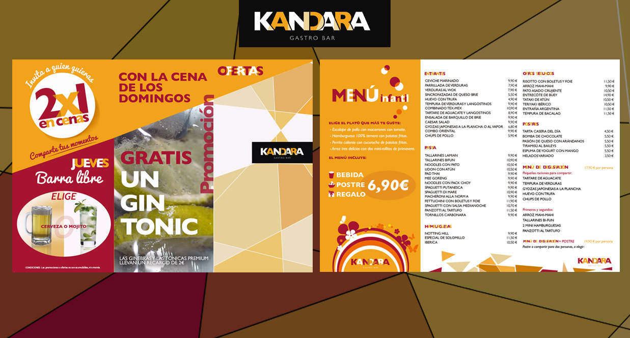 Menu ofertas para gastrobar restaurante Kandara