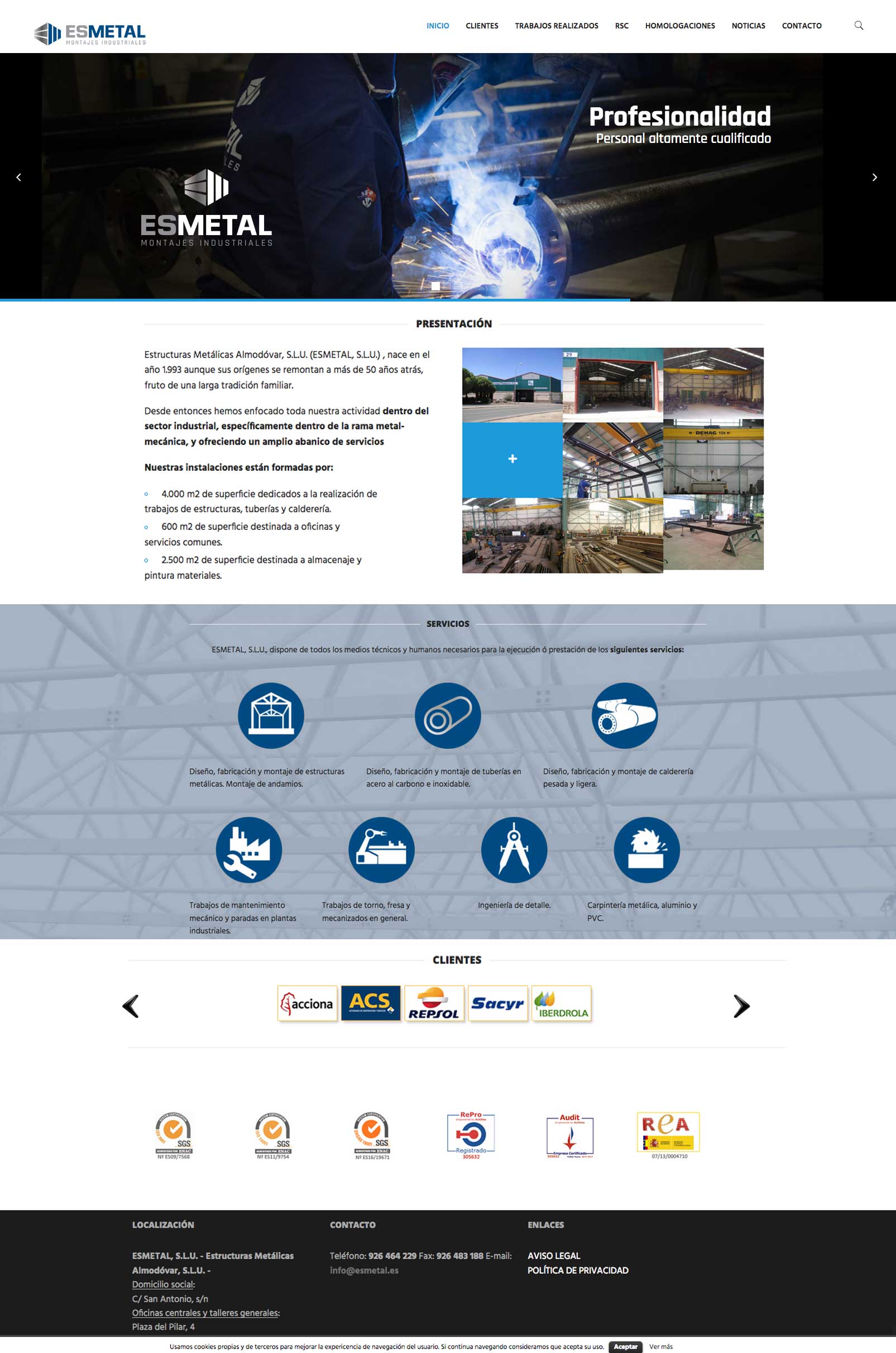 Página web responsive para Esmetal - Estructuras metálicas
