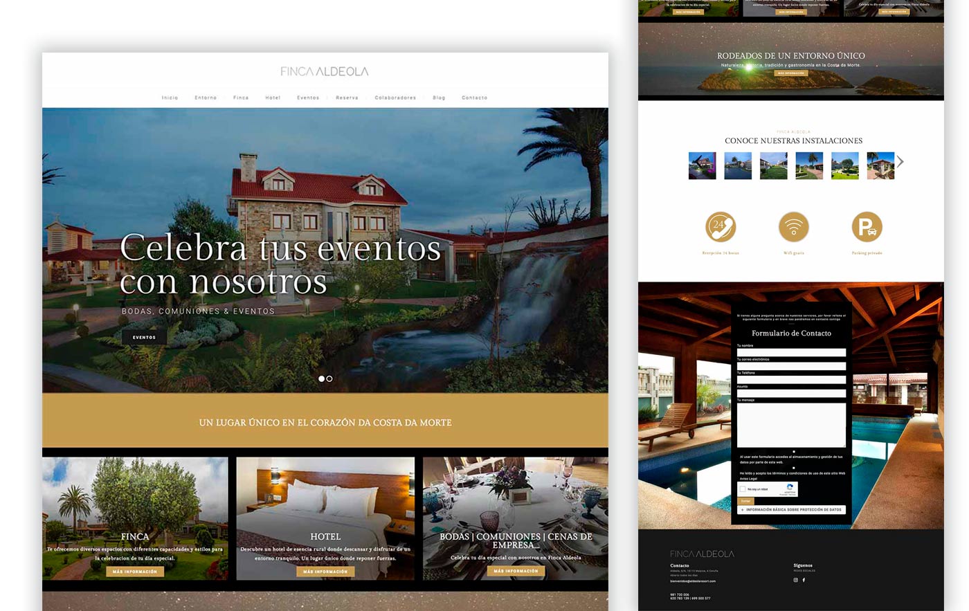 diseño de página web para restaurante eventos Finca La Aldeola