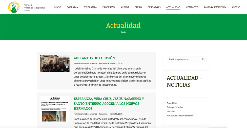 pagina web para cofradía de semana santa