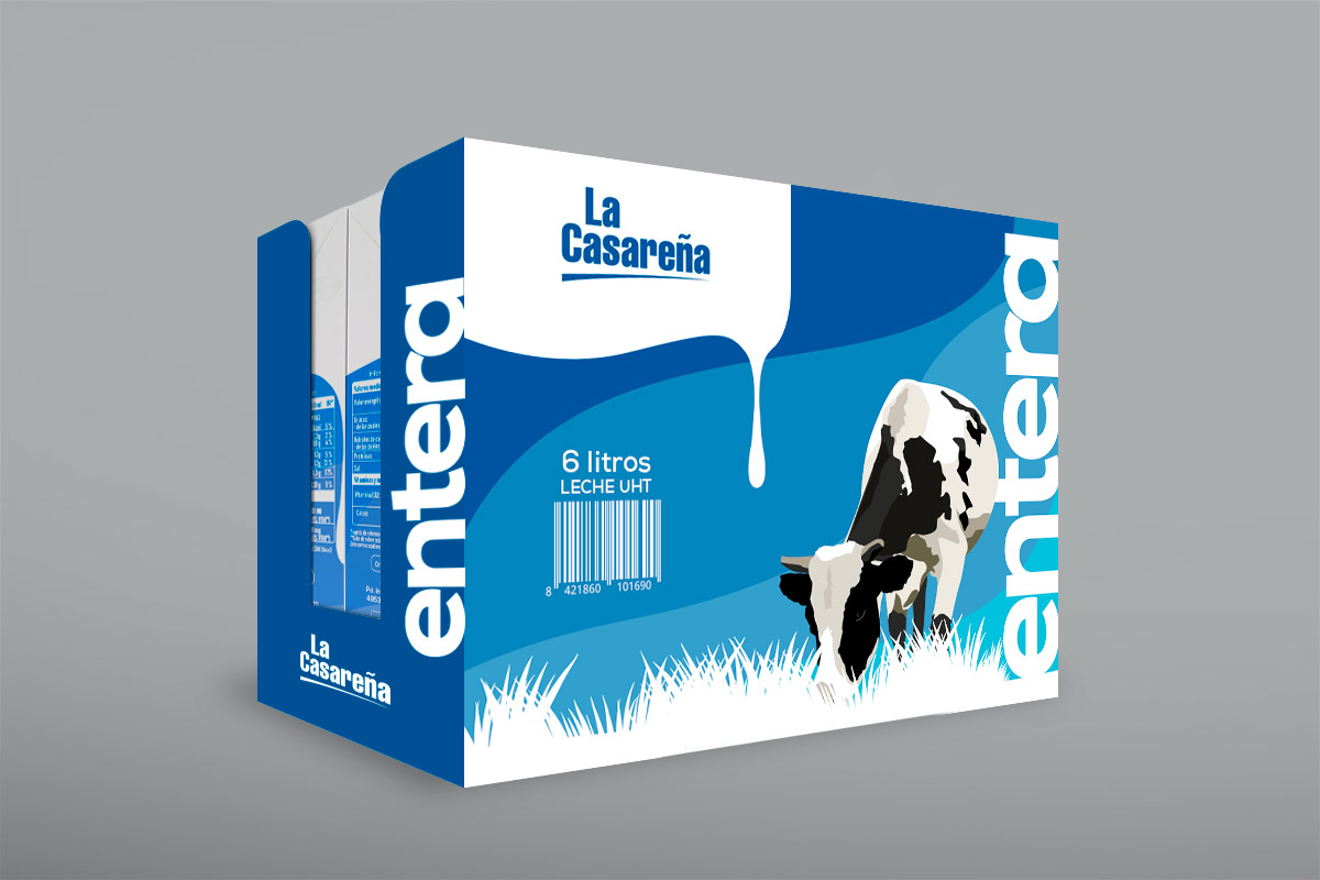 Diseño de packaging bandeja para leche La Casareña