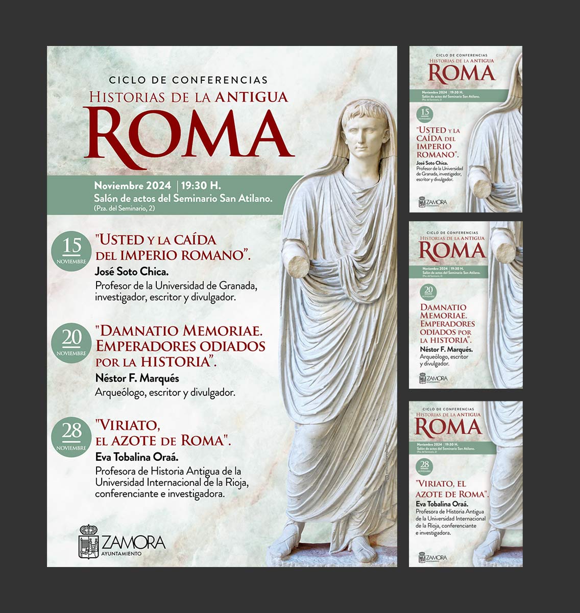 Diseño de cartelería para el ciclo de conferencias "Historias de la Antigua Roma"