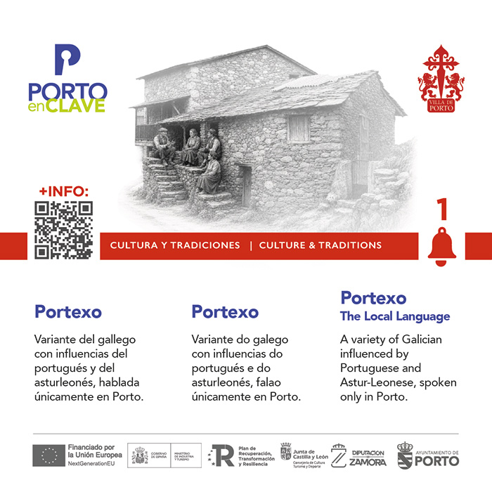 Panel de señalización turística con código QR de Porto en Zamora