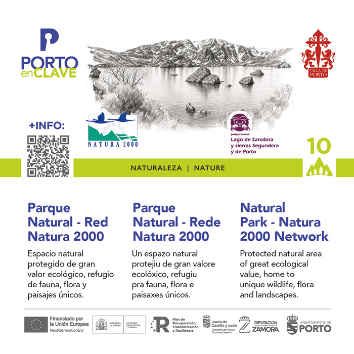 Panel de señalización turística con código QR de Porto en Zamora