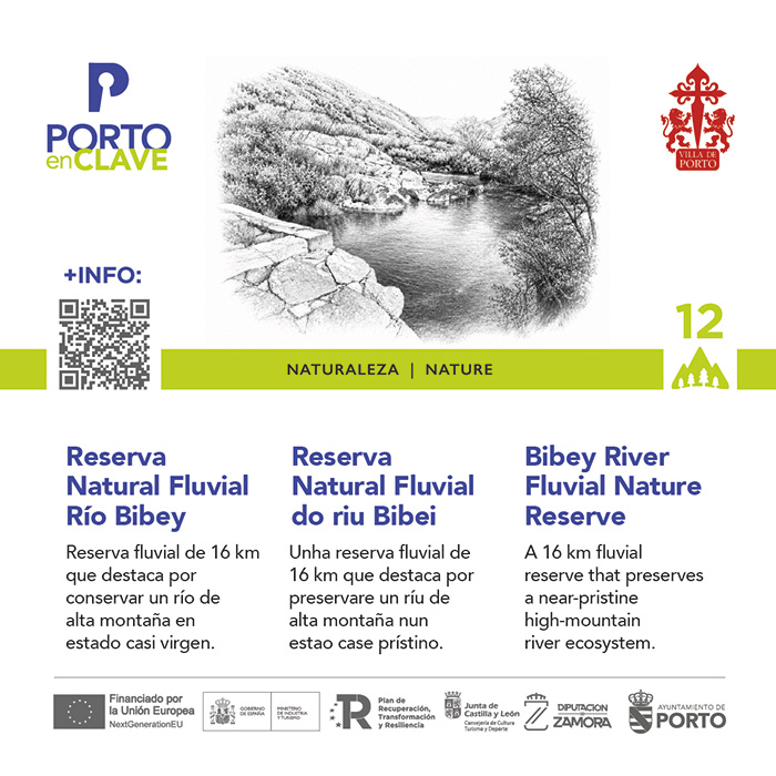 Panel de señalización turística con código QR de Porto en Zamora