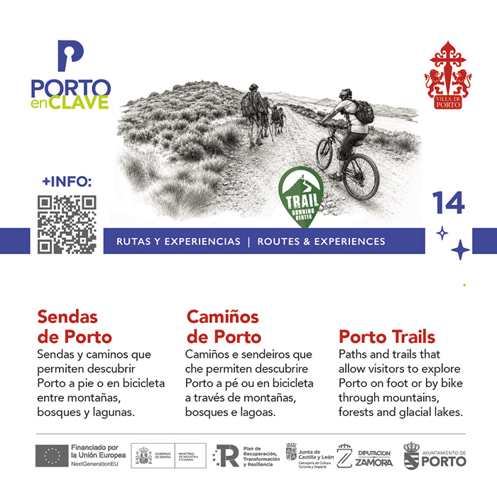 Panel de señalización turística con código QR de Porto en Zamora