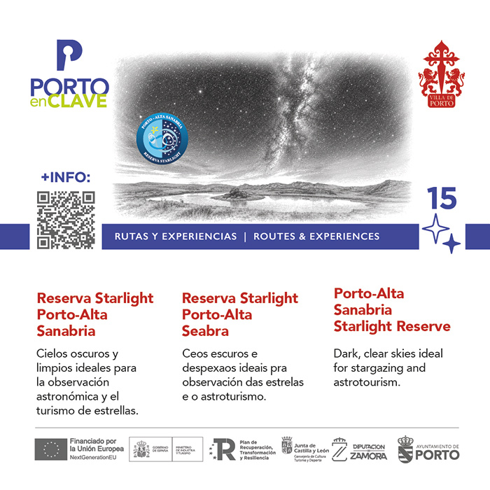 Panel de señalización turística con código QR de Porto en Zamora