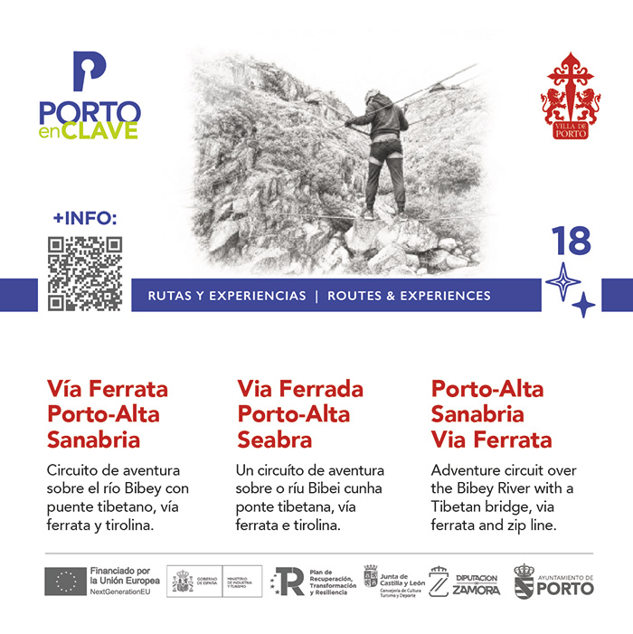 Panel de señalización turística con código QR de Porto en Zamora