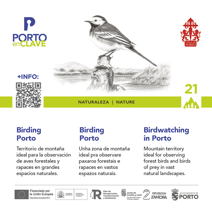 Panel de señalización turística con código QR de Porto en Zamora