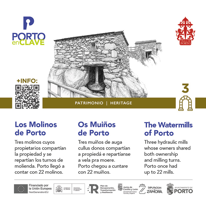 Panel de señalización turística con código QR de Porto en Zamora