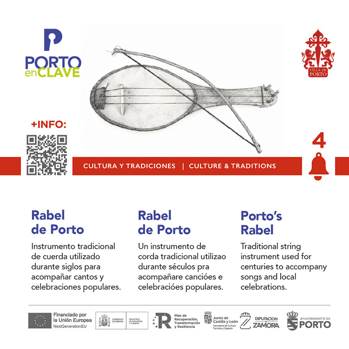 Panel de señalización turística con código QR de Porto en Zamora