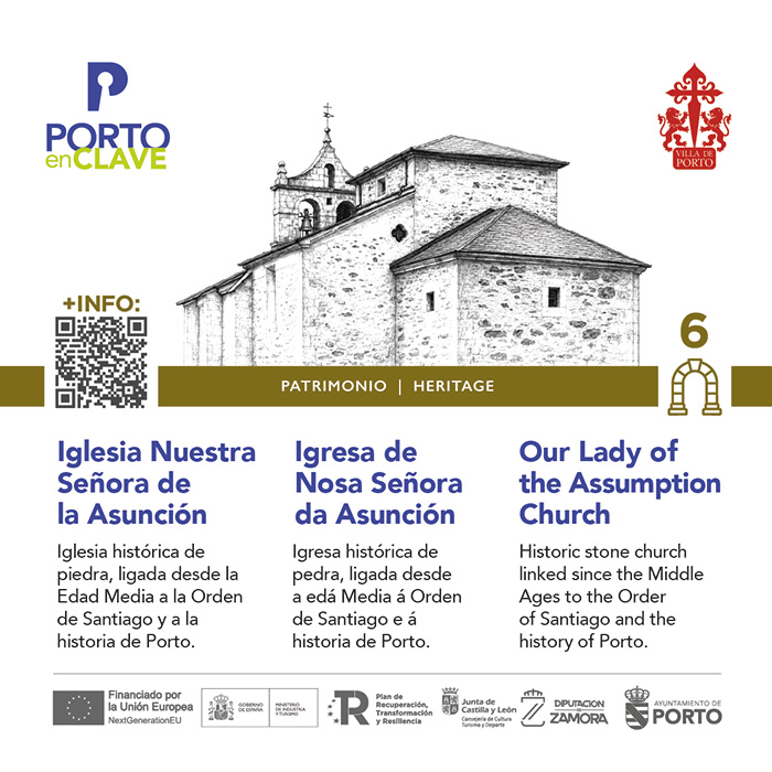 Panel de señalización turística con código QR de Porto en Zamora