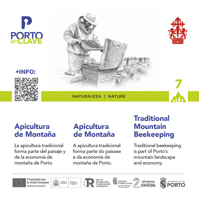 Panel de señalización turística con código QR de Porto en Zamora