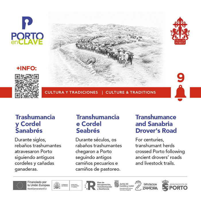 Panel de señalización turística con código QR de Porto en Zamora